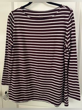 Boden Breton Stripe Long Sleeve Top Burgundy White Women’s Size 14